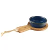 Acacia plank met blauw keramiek kommetje 16 x 10,5 cm