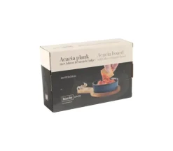 Acacia plank met blauw keramiek kommetje 16 x 10,5 cm