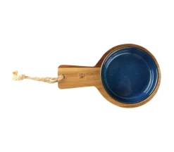 Acacia plank met blauw keramiek kommetje 16 x 10,5 cm