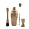 4-delige cocktailset rvs goud: barlepel - maatje - stamper - cobbler shaker