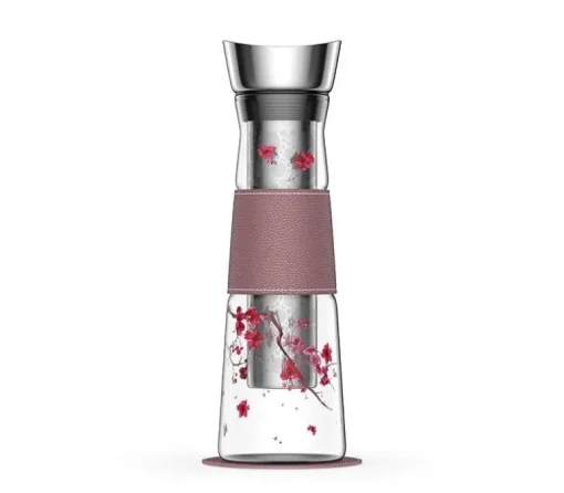 Glazen fles met filter 1,25 L - Cherry Blossom - Giftbox