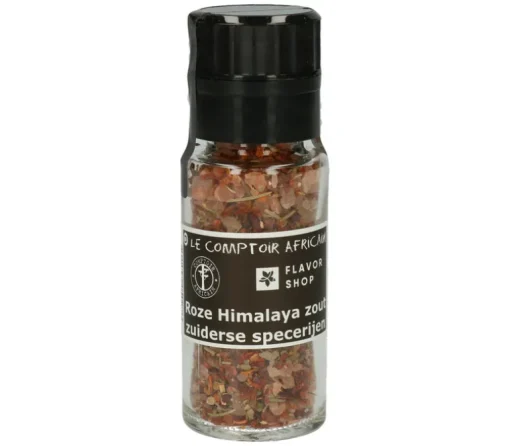 Roze Himalaya zout met mediteraanse kruidenmix - in zwarte molen 90 g