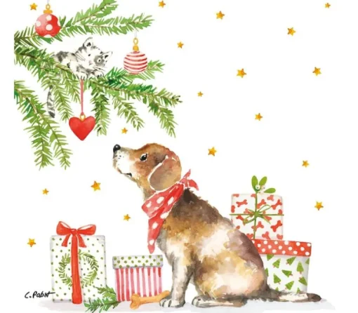 Servietten Christmas Dog 33x33 cm